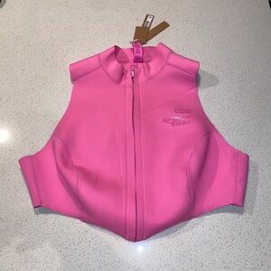 SKIMS Sport Swim Scuba Mock Neck Zip Surfy Top Taffy Pink 2X Moto Kim K Barbie